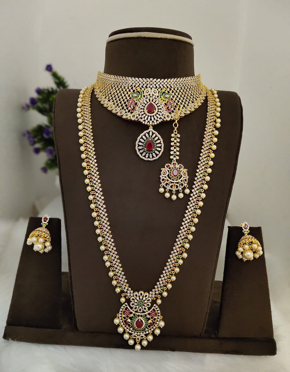 Gold finished combo Ad necklace set South Indian Jewelry Etsy
