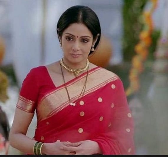 Sridevi Replica Red Chanderi Silk Saree Bollywood Handloom - Etsy