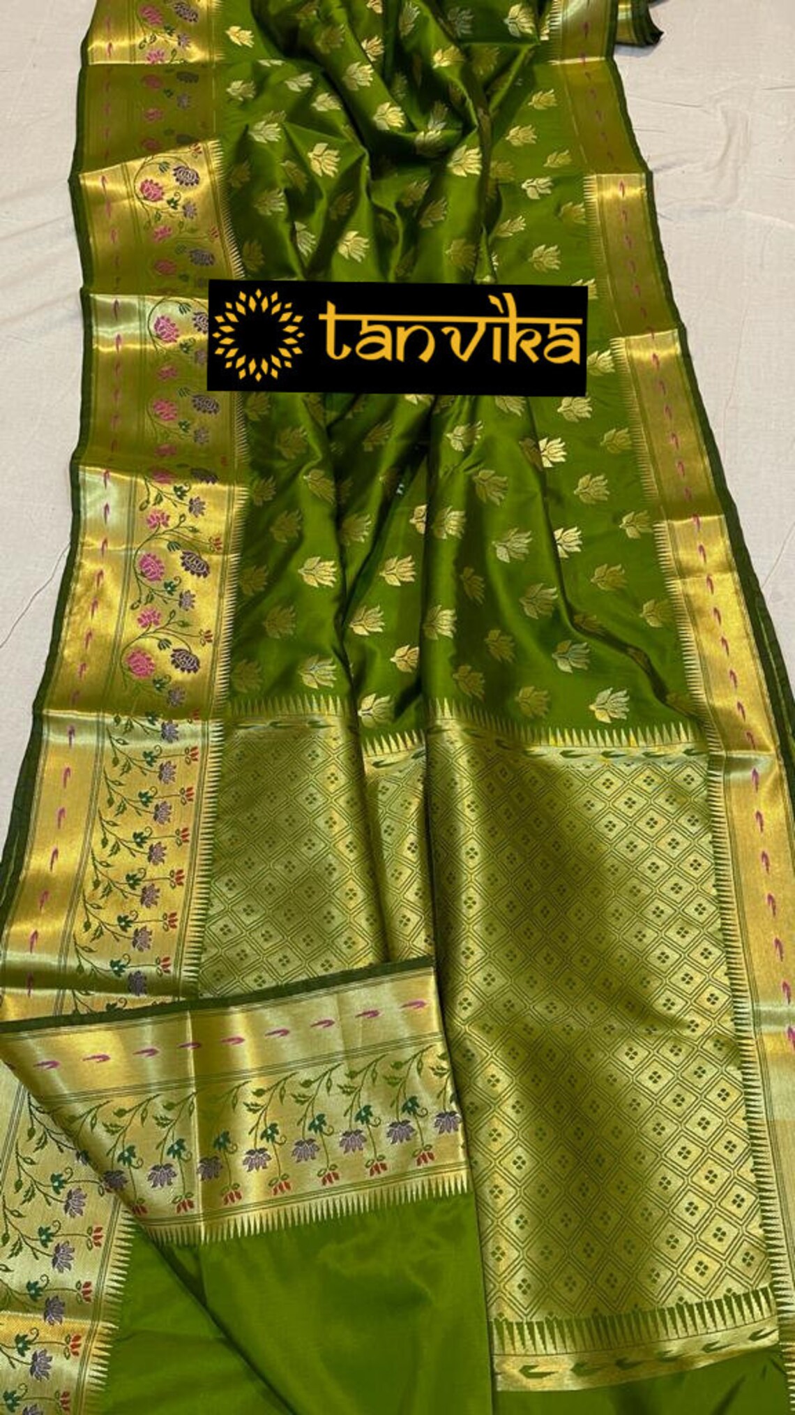 Green Paithani Soft Silk Banarasi Art Silk Saree Traditional Indian Sari for Festive, Wedding