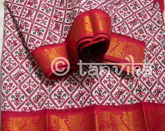 Madurai Sungudi Pure Cotton Sarees with Patola Prints, contrast Ganga Jamuna temple border | Traditional Indian Cotton Saree