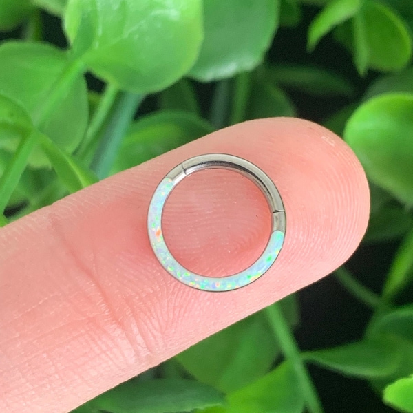 Implant Grade Titanium Front Facing Opal Septum Ring Hinged Hoop
