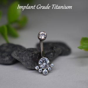 IMPLANT GRADE TITANIUM 14ga Internally Threaded Bezel Cluster White Cz Belly Button Navel Ring