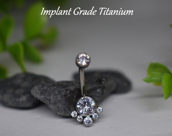 IMPLANT GRADE TITANIUM 14ga Internally Threaded Bezel Cluster White Cz Belly Button Navel Ring