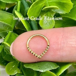 Implant Grade Titanium Pyramid Cut V Shape Septum Daith Ring Hinged Clicker Hoop 16ga Piercing