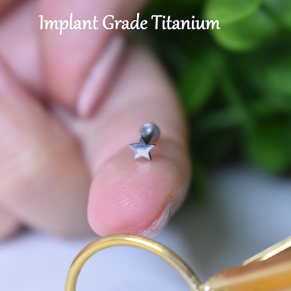 IMPLANT GRADE TITANIUM 16ga Internally Threaded  Flat Back Labret Cartilage Helix Tragus Minimal Screw On Dainty Star Earring Stud