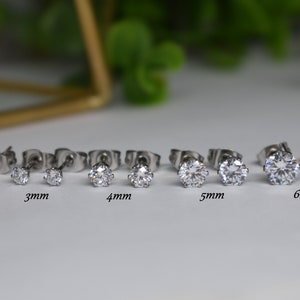 Pair of 316L SURGICAL STEEL  2mm 3mm 4mm 5mm 6mm 7mm 8mm 9mm 10mm White Prong Cz Gem Stone Hypoallergenic Earrings Studs