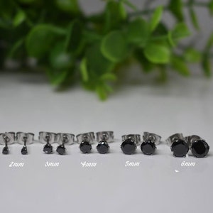 Pair of 316L SURGICAL STEEL 2mm 3mm 4mm 5mm 6mm Black Prong Cz Gem Stone Earrings Studs