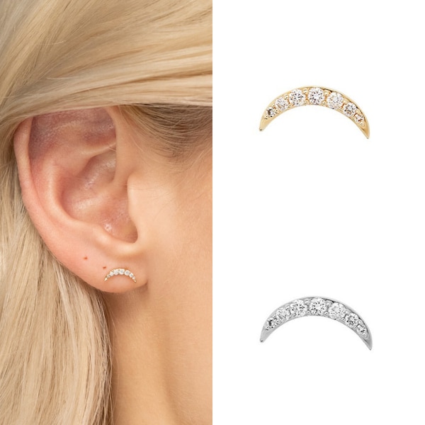 7 Gem Curve Ear Climber 925 Sterling Silver Gold Tiny Dainty Small Minimal Earrings Minimalist 2nd 3rd hole Stud