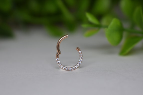 16ga 316L Surgical Steel All White Paved Cz Dainty Cute Small 8mm Septum Ring Hinged Clicker Hoop