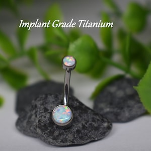 IMPLANT GRADE TITANIUM 14ga Internally Threaded Standard Simple Small White Opal Stone Double Gem Belly Button Navel Ring