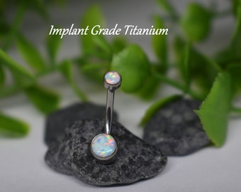 IMPLANT GRADE TITANIUM 14ga Internally Threaded Standard Simple Small White Opal Stone Double Gem Belly Button Navel Ring