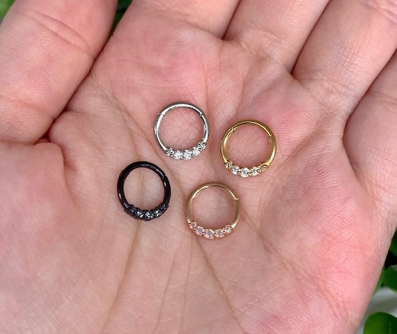 16ga 316L Surgical Steel Dainty 5 Gem CZ Steel Gold Rose Gold
