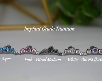 IMPLANT GRADE TITANIUM 16ga Internally Threaded  Flat Back Labret Cartilage Helix 5 Cz Gem Screw On Earring Stud