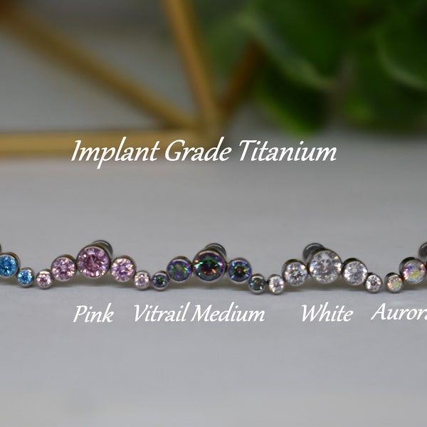 IMPLANT GRADE TITANIUM 16ga Internally Threaded  Flat Back Labret Cartilage Helix 5 Cz Gem Screw On Earring Stud