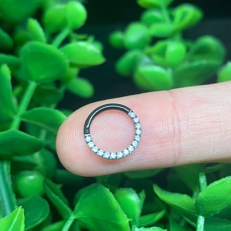 16ga 316L Acier Chirurgical Tout Blanc Pavé Cz Dainty Mignon Petit 8mm Septum Daith Anneau Hinged Clicker Hoop image 9