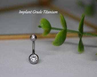 IMPLANT GRADE TITANIUM 14ga Internally Threaded Standard Simple Small Double Gem White Cz Belly Button Navel Ring