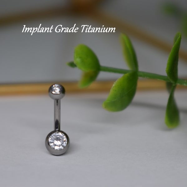 IMPLANT GRADE TITANIUM 14ga Internally Threaded Standard Simple Small Double Gem White Cz Belly Button Navel Ring