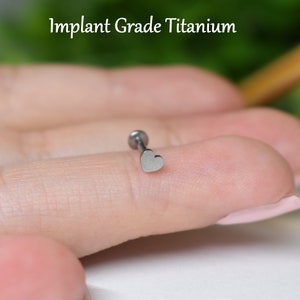 IMPLANT GRADE TITANIUM 16ga Internally Threaded  Flat Back Labret Cartilage Helix Tragus Minimal Screw On Dainty Heart Earring Stud