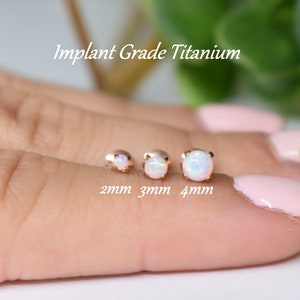 IMPLANT GRADE TITANIUM Rose Gold Internally Threaded 2mm 3mm 4mm White Opal Screw On Flat Back Labret Tragus Cartilage Piercing Ear Stud