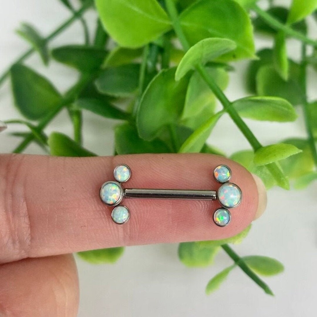Opal Implant Grade Titanium 3 Gem 14ga 14mm Nipple Ring Barbell