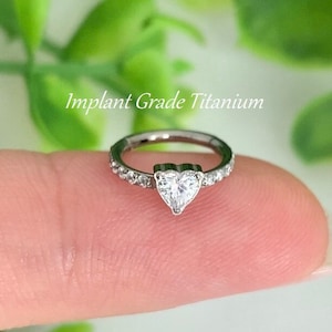 16ga Implant Grade Titanium Hinged Heart CZ Clicker Segment Cartilage Helix Hoop