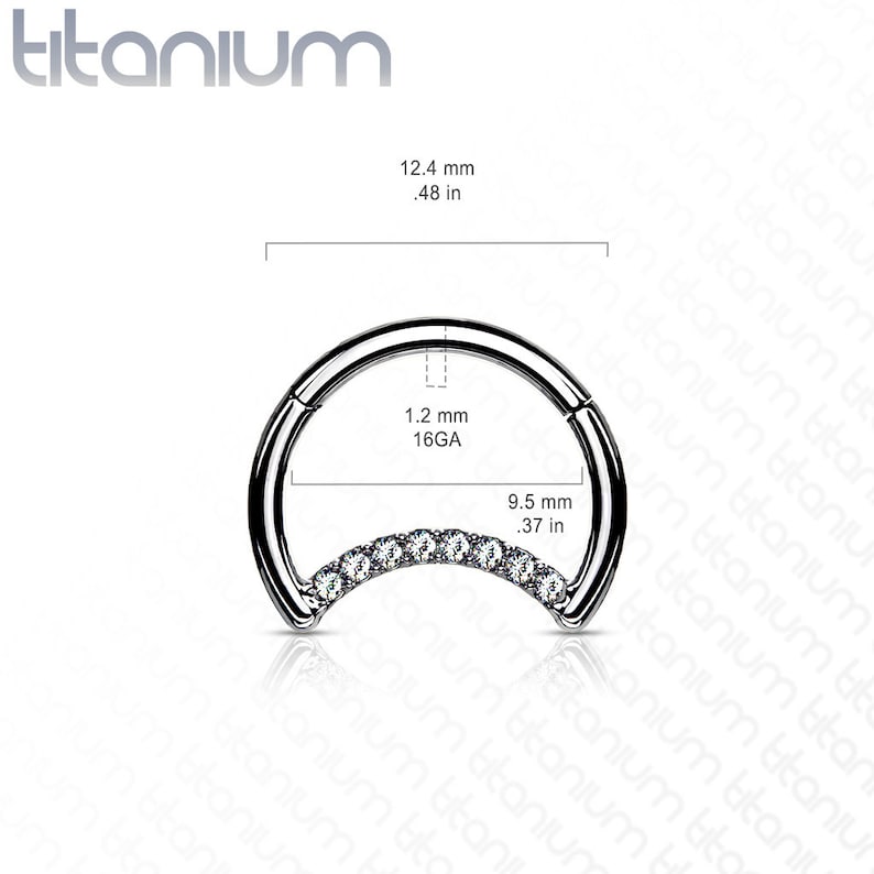 Implant Grade Titanium Moon Daith Ear Piercing Hinged Clicker Hoop Segment Ring with White CZ Gems image 3