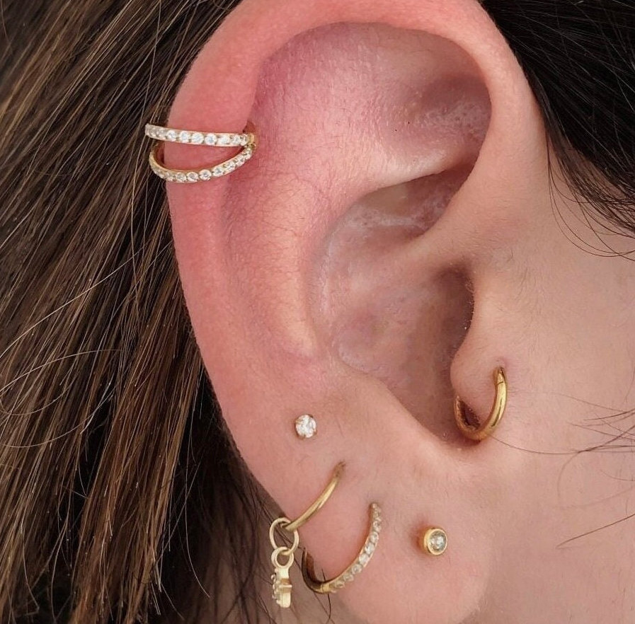Amazon.com: SLUYNZ Sterling Silver Small CZ Heart Half Hoop Earrings for  Women Teen Girls Love Half Hoop Earrings Cartilage Helix Piercing Ball  Studs (A-Silver): Clothing, Shoes & Jewelry