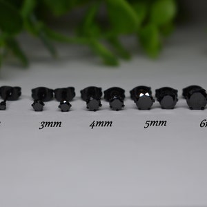 Pair of 316L SURGICAL STEEL Black PVD  2mm 3mm 4mm 5mm 6mm Black Prong Cz Gem Stone Earrings Studs