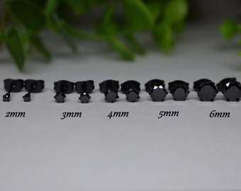 Pair of 316L SURGICAL STEEL Black PVD  2mm 3mm 4mm 5mm 6mm Black Prong Cz Gem Stone Earrings Studs