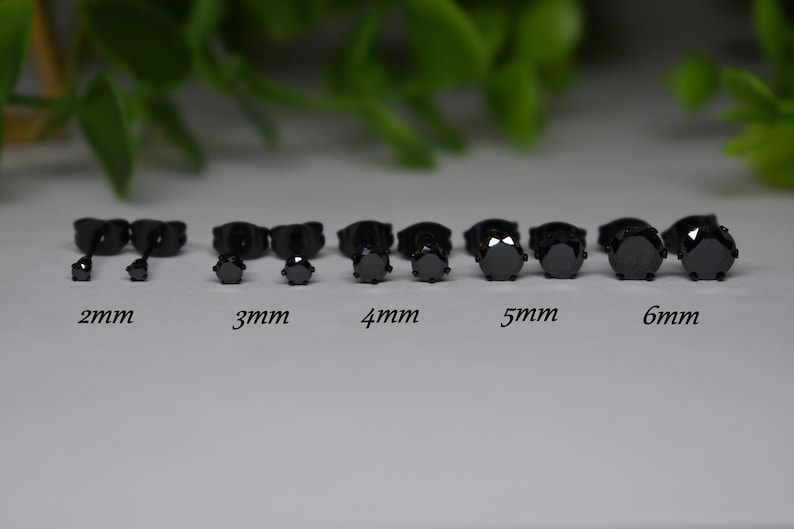 Pair of 316L SURGICAL STEEL Black PVD  2mm 3mm 4mm 5mm 6mm Black Prong Cz Gem Stone Earrings Studs 