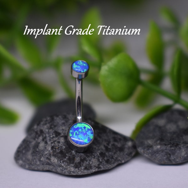 IMPLANT GRADE TITANIUM 14ga Internally Threaded Standard Simple Small Blue Opal Stone Double Gem Belly Button Navel Ring