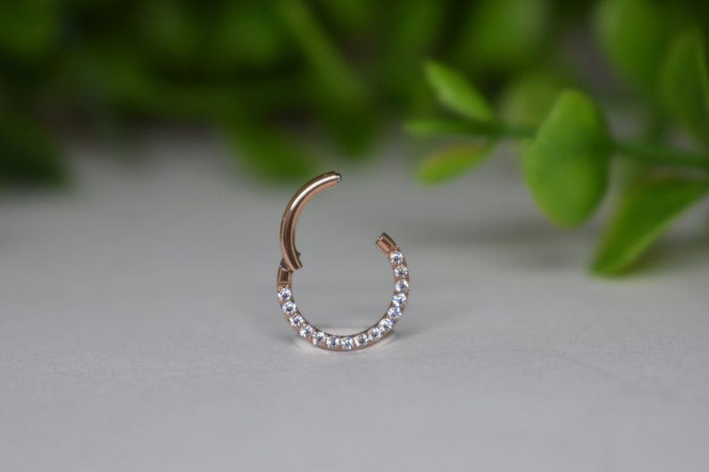 16ga 316L Surgical Steel All White Paved Cz Dainty Cute Small 8mm Septum Daith Ring Hinged Clicker Hoop 