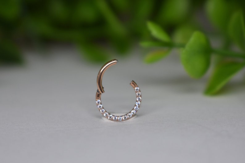 16ga 316L Acier Chirurgical Tout Blanc Pavé Cz Dainty Mignon Petit 8mm Septum Daith Anneau Hinged Clicker Hoop Rose Gold