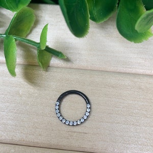 16ga 316L Acier Chirurgical Tout Blanc Pavé Cz Dainty Mignon Petit 8mm Septum Daith Anneau Hinged Clicker Hoop Black