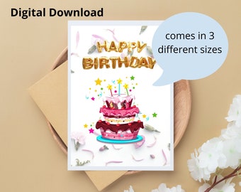 Printable Birthday Card | Happy Birthday | Digital Birthday Cards | Printable Happy Birthday Cards | Birthday Card Digital