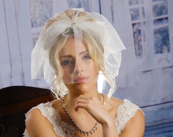 2 layer Birdcage veil , Birdcage visor , short wedding veil, ivory tulle , Face visor ,short veil ,vintage inspired ,small veil