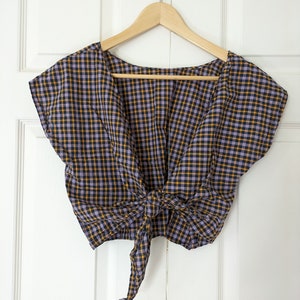 Black & Purple Gingham wrap crop top