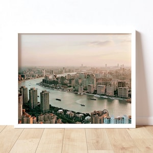 Moody Shanghai China cityscape wall art print, city prints architecture wall art home decor