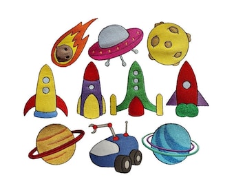 Outer Space set of 10 filled stitch machine embroidery designs