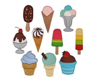 Ice Cream Applique set of 10 Machine Embroidery Designs, Summer Treats (Instant Download)