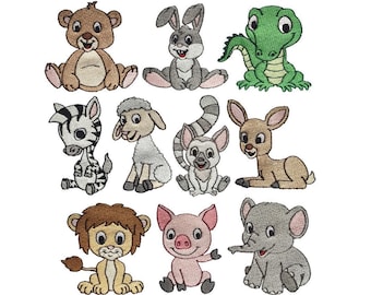 Baby Animals set of 10 Filled Stitch Machine Embroidery Designs