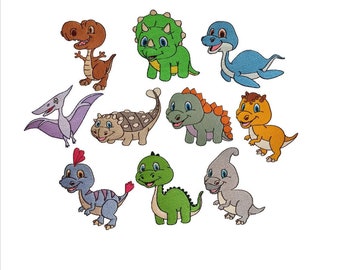 Dinosaur Embroidery Designs, Filled Stitch Set of 10 (Digital Download)