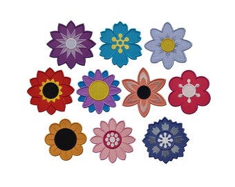 Juego de 10 apliques florales para bordar a máquina.
