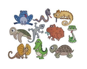 Ectotherms Set of 10 Filled Stitch Machine Embroidery Designs/Reptiles/Amphibians/Cold Blooded