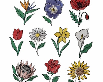 Flower Lines set of 10 abstract flowers machine embroidery designs