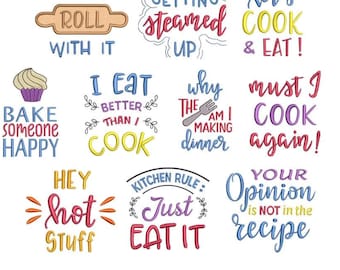 More Kitchen Quirkys set of 10 machine embroidery designs/Fun Kitchen Sayings