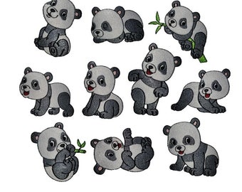 Playful Panda set of 10 filled stitch machine embroidery designs