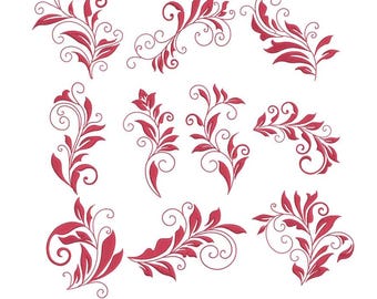 Leafy Redwork set of 10 machine embroidery designs