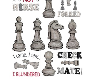 Chess set of 10 filled stitch machine embroidery designs