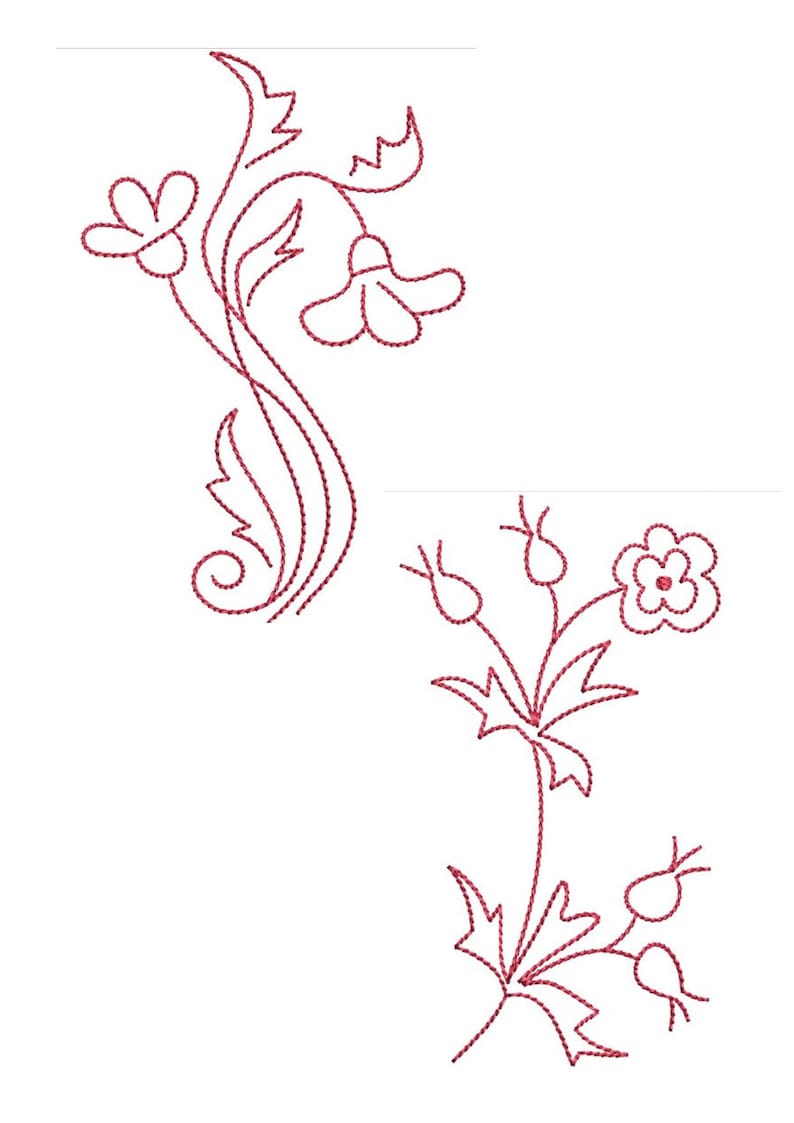 Floral Redwork Set of 10 Machine Embroidery Designs/flowers - Etsy